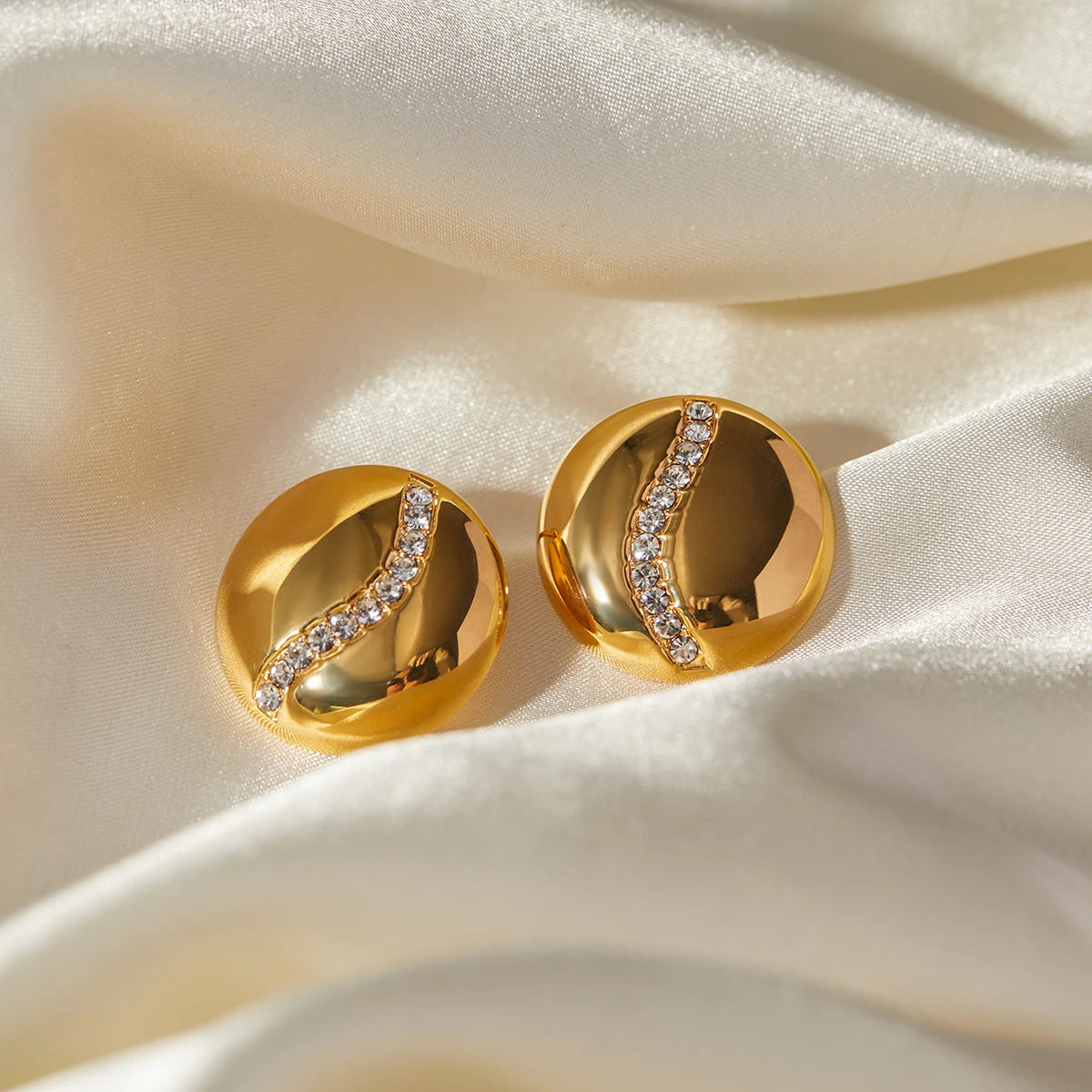 Kvinder rustfrit stål metal øreringe Indlæg Rhinestone Statement 18k guldbelagt tekstur Geometrisk Chunky øreringe Festgave