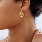 18K Gold Plated Vintage Stainless Steel Geometric Spiral Loops Design Earrings Inlay Rhinestone Statement Rust Proof Jewelry