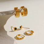 3 Pairs Per Card Stainless Steel Black Agate White Rhinestone Earrings 18K PVD Plated Anti Allergic Rust Proof Jewelry