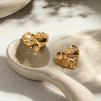 18K Minimalistisk Hammer Grain Love Heart Øreringe Chic Rustfrit Stål Minimalistisk Vandtæt Højkvalitets бижутерия Festgave