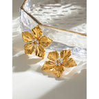 Trendy 18k Stainless Steel Vintage Imitation Shell Bead Flower Texture Earrings Women Statement Texture Rust Proof Jewelry