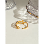 18K vergoldeter Edelstahl Muschelkorn Wellen Glatter Offener Ring Damen Charm Täglich Exquisite Anti-Allergische Schmuck Bijoux