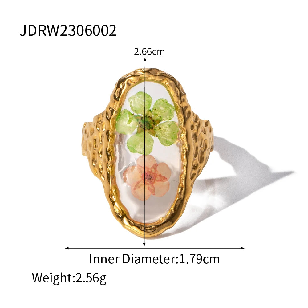 Literary Retro Eternity Flower Design 18K Gold Plated Jewelry Adjustable Stainless Steel Waterproof Ring For Ladies Jewelry Gift
