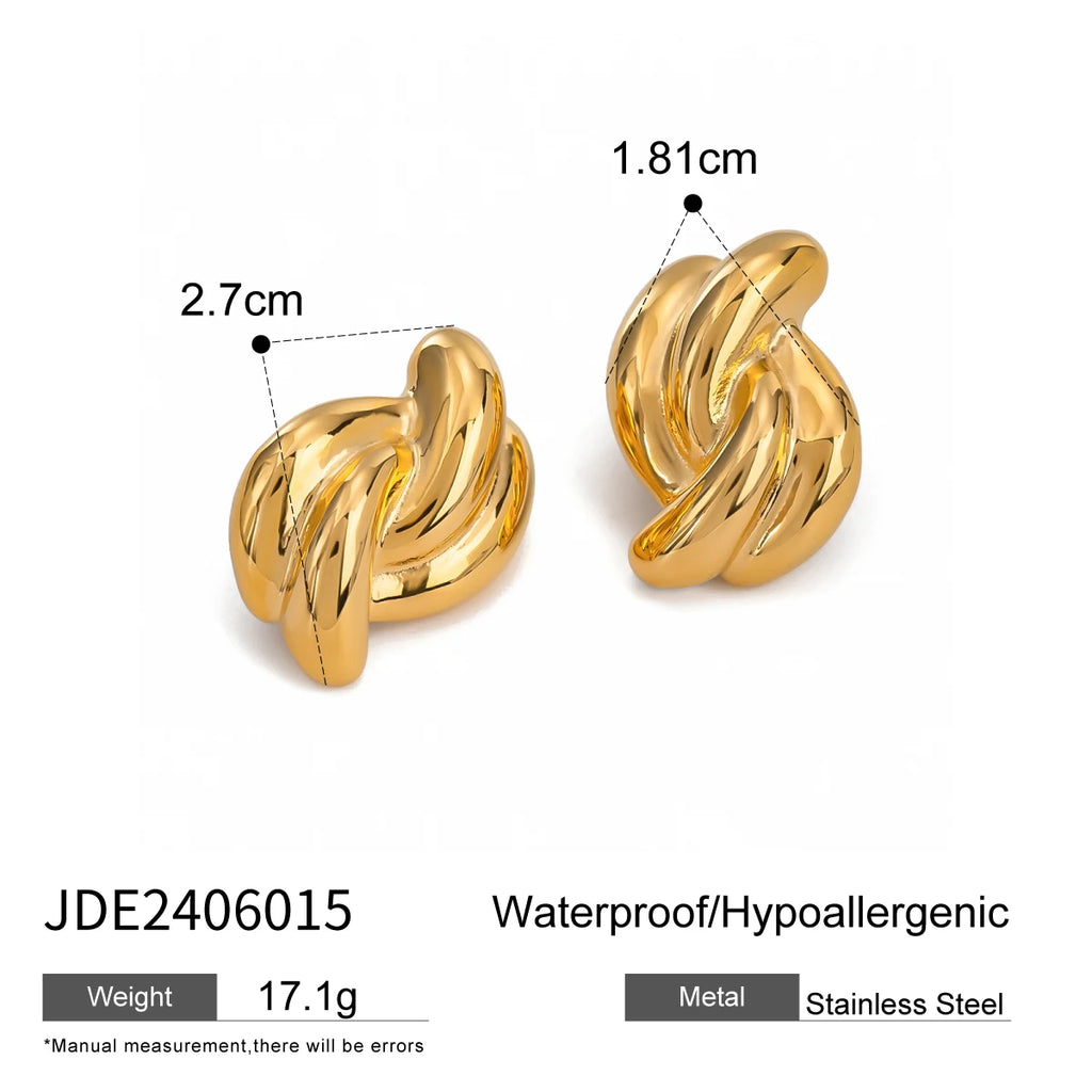 18K forgyldt rustfrit stål Cross Design Knot Øreringe Kvinder Metal Vandtæt Mode Charm Daglig smykkegave