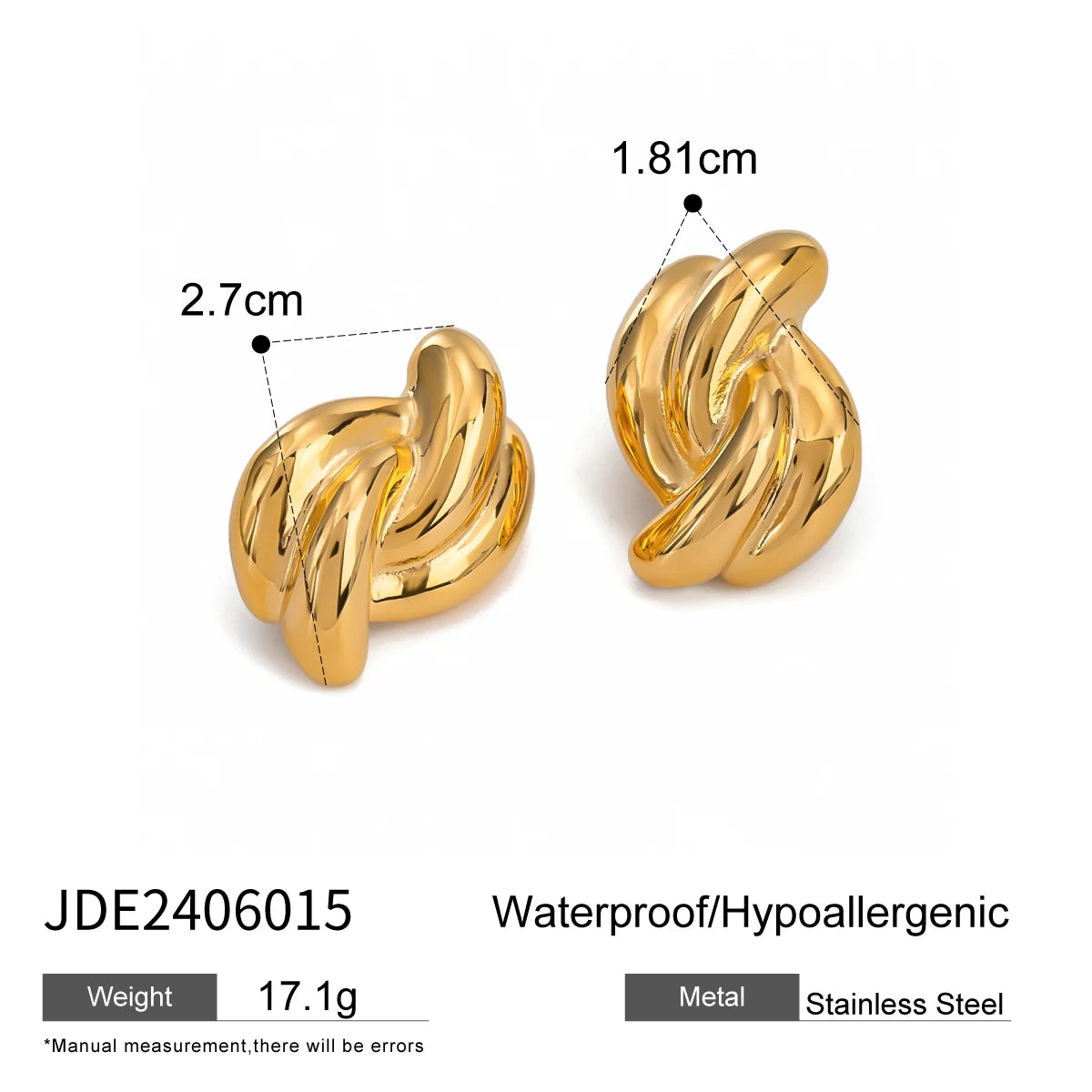 18K forgyldt rustfrit stål Cross Design Knot Øreringe Kvinder Metal Vandtæt Mode Charm Daglig smykkegave