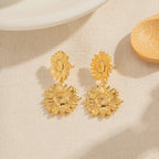 Orecchini a goccia con girasole in acciaio inossidabile Bohemien esagerato per donna Gioielli vintage impermeabili regalo floreale