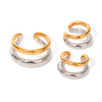 Retro 18k Gold Plated Stainless Steel Color-matching Double Layer Opening Ring Ear-clip Set for Women Charm Stylish Jewelry