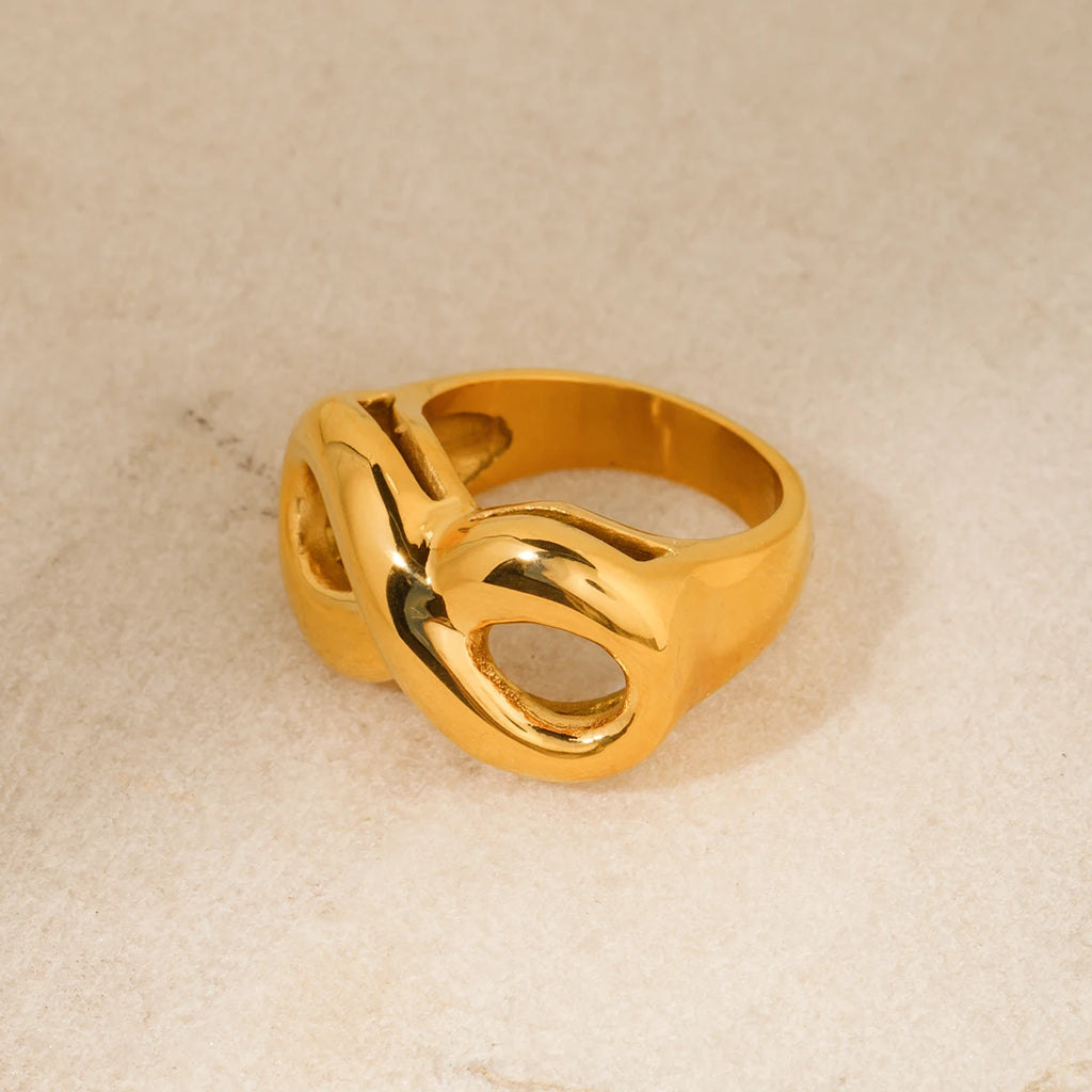 Anillo de símbolo infinito de diseño geométrico exquisito de acero inoxidable 18K impermeable para mujer de alta calidad бижутерия regalo para fiesta