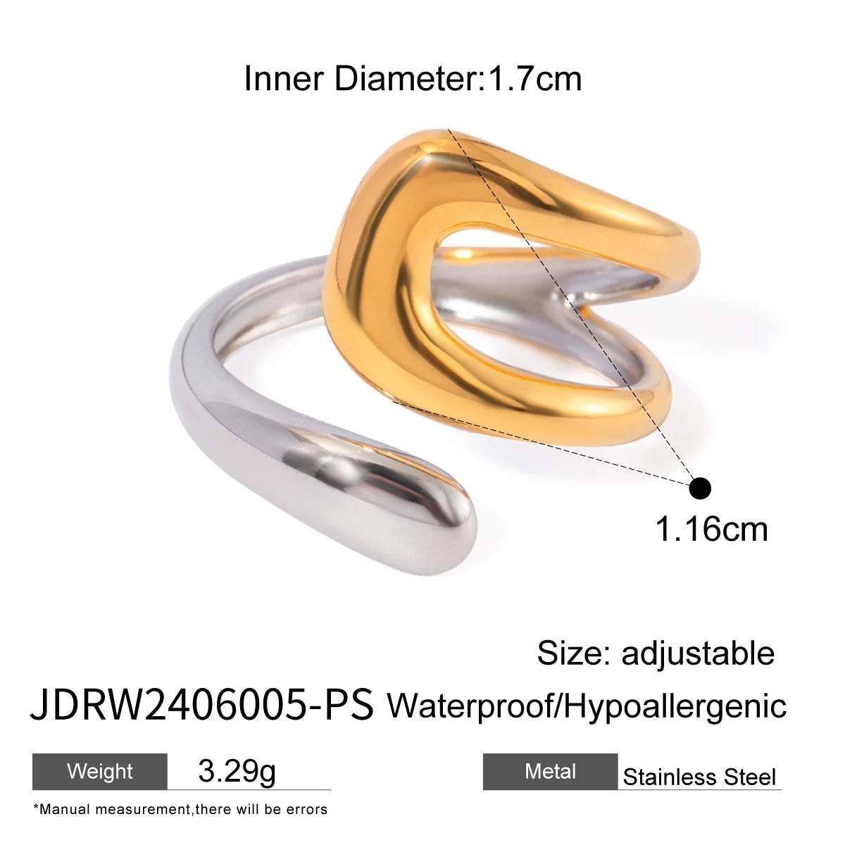 Minimalistischer 18k vergoldeter leichter gemütlicher farblich abgestimmter Kreuz asymmetrischer offener Ring charmanter Schmuck aus Edelstahl als Statement