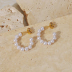 Rustfrit stål 18k guldbelagt minimalistisk lille risperle C-formede øreringe Sommer vandtætte Femme Gala Chic stilfulde smykker