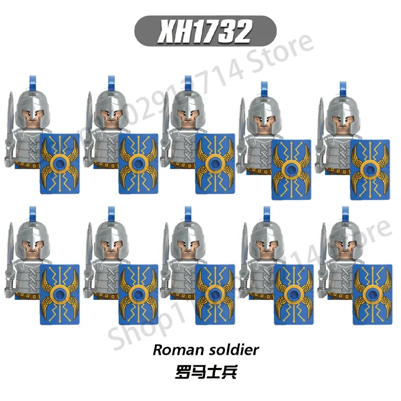 10Pcs/Set Historical Medieval Sparta Heroes Crusader Roman Soldiers Building Blocks Military Action Figures Bricks Toys For Kids
