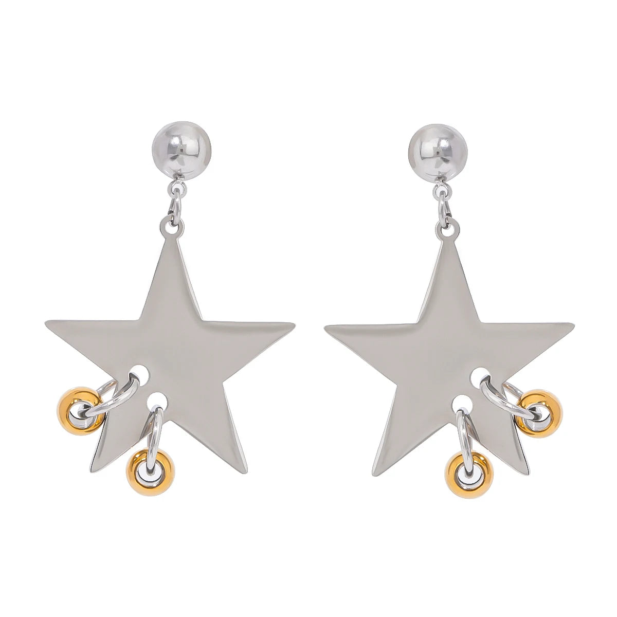18K Gold Plated Stainless Steel Vintage Smooth Pentagonal Star Hanging Steel Circle Earrings Women Charms Metal Daily Jewelry