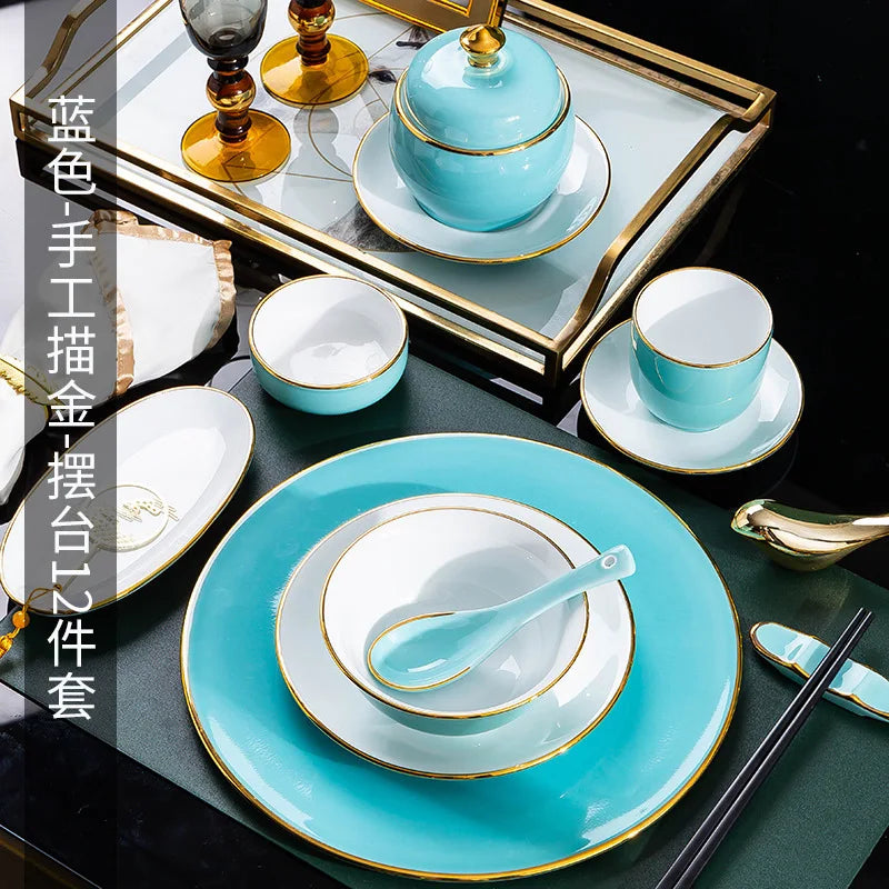 Jingdezhentablewareset,hoteltableware,dishes,gifts,handmadegiltedgeddiningplates,householddiningplates