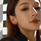 Minimalistisk 18k forgyldt rustfrit stål High End Retro Sløjfe Glas Sten Perleørering Dame Anti Allergisk Rust smykker