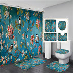 Chinese style Flowers and Birds Waterproof Shower Curtain Set Toilet Seat Cover Bath Non-Slip Mat Rug Carpet Bathroom Decor