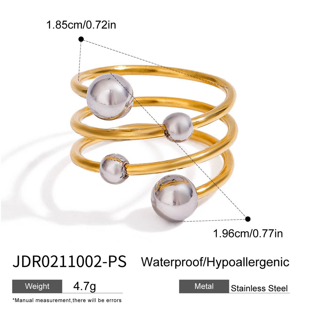 Gold Silver Color Matching Ball Three layer Opening Ring 18K PVD Plated Women Anti Allergic Metal Charm Daily Jewelry