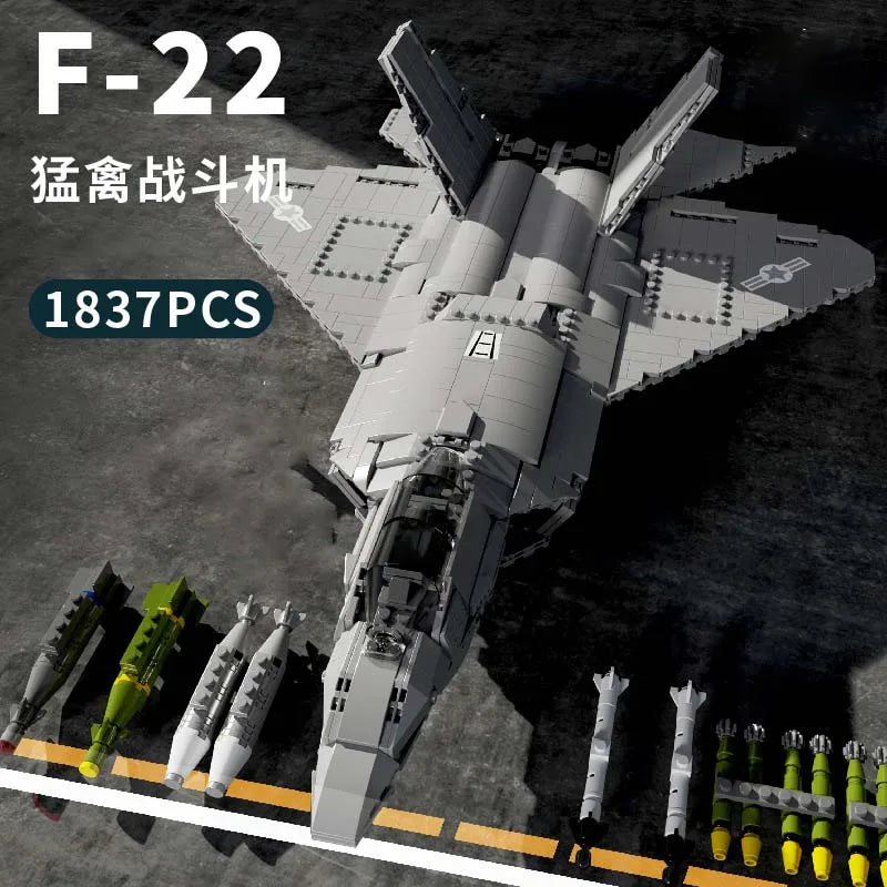 Aircraft Series F22 Fighter Building Blocks Model Famous WWII Military Airplanes MOC Bricks Sets Boys Toys Gifts For Childrens