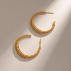 Stainless Steel Moon C-shaped Spring Earrings Tarnish-proof Low-Key Luxury 18K Gold Plated Vintage Women Ear Jewelry