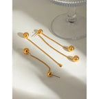 防水メタルテクスチャーステンレススチールチェーンラウンドスチールビーズイヤリング 18Kゴールドメッキチャームファッションジュエリービジュー女性用