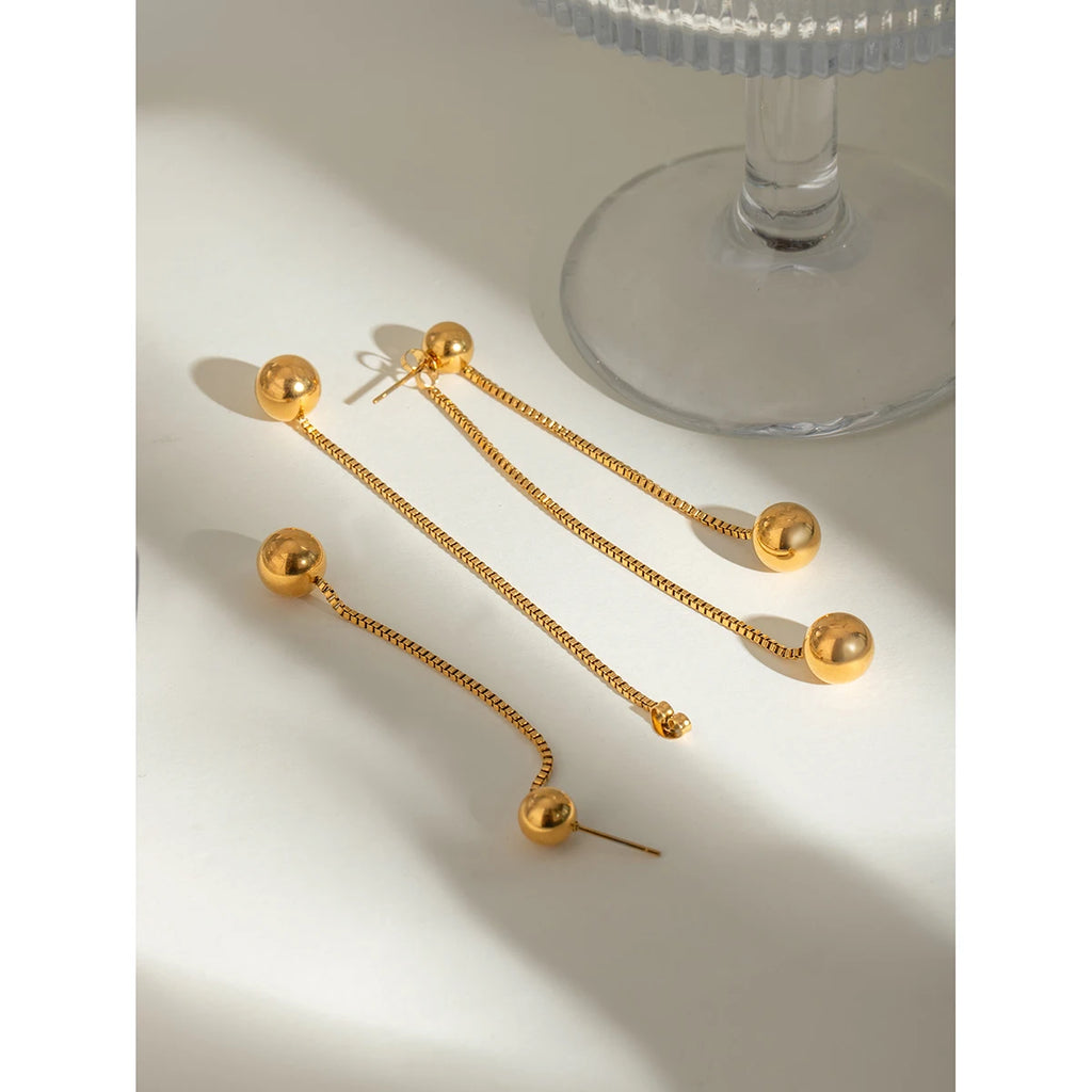 Vandtæt metal tekstur rustfrit stål kæde rund stål perle øreringe 18K guldbelagt charme mode smykker Bijoux Femme