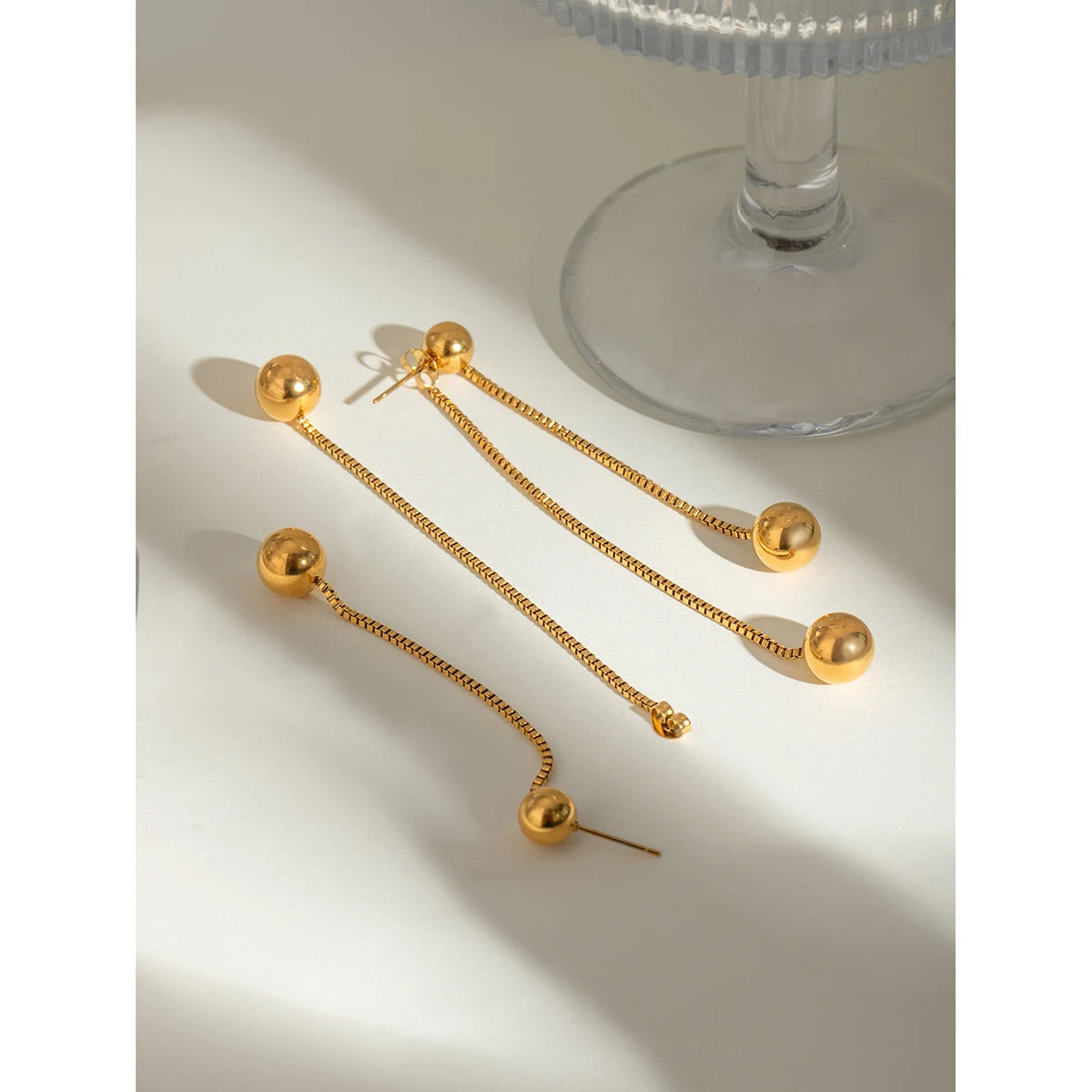 Vandtæt metal tekstur rustfrit stål kæde rund stål perle øreringe 18K guldbelagt charme mode smykker Bijoux Femme