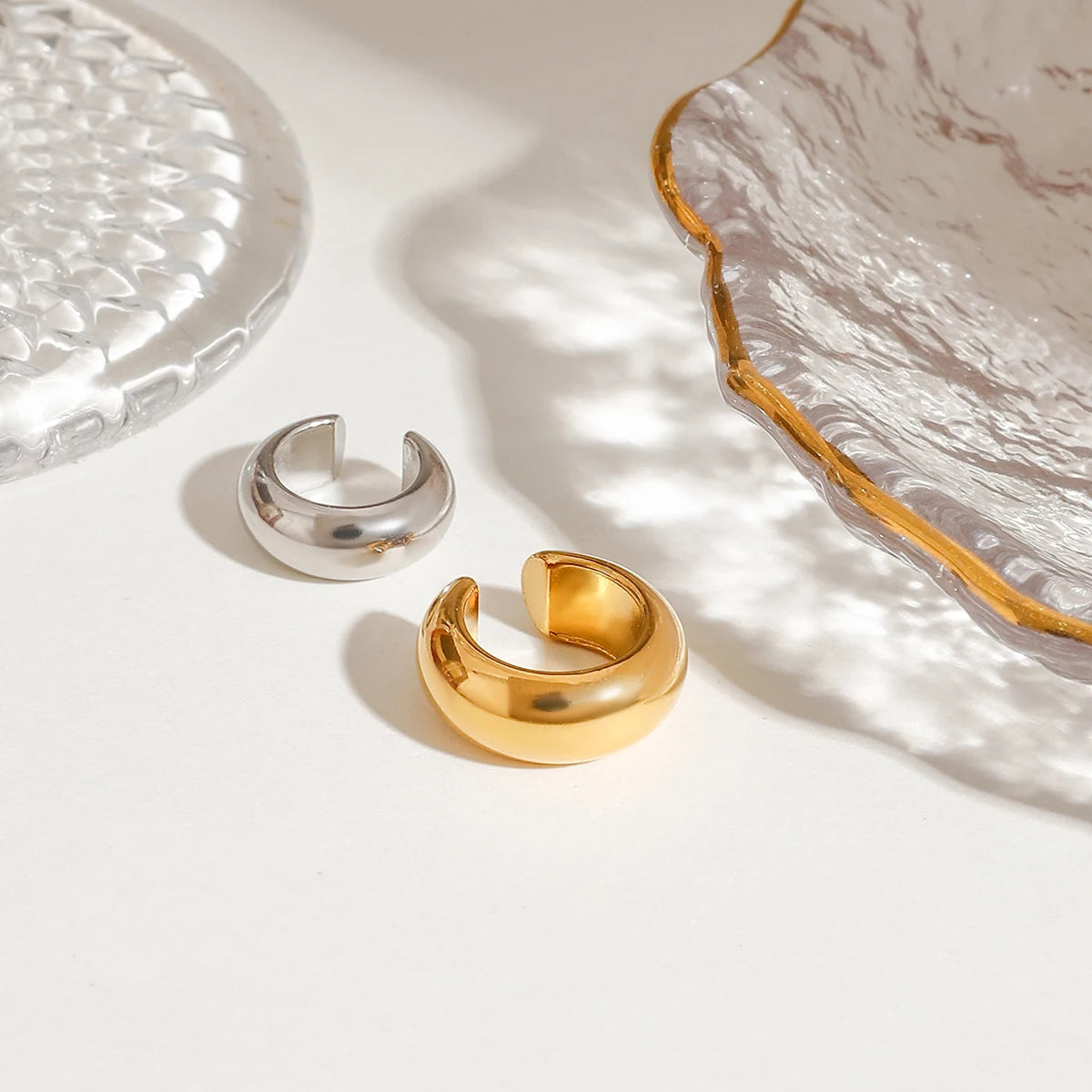 Zora Modern Minimalistisk 18K forgyldt rustfrit stål guldøreringe kombination sølv øreringe AB øreclips øreringe par