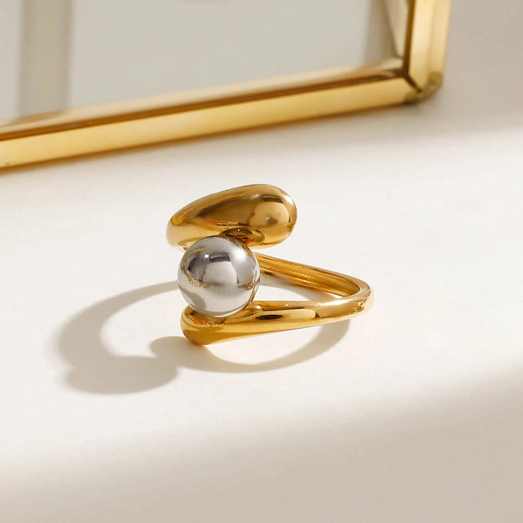 18K PVD-beschichteter Gold-Silber-farbener Ball mit passender Farbe, dreilagiger Öffnungsring, Damen, anti-allergisches Metall, Charme, täglicher Schmuck