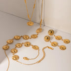 Bracciale/Collana/Orecchini a Bottone Minimalista alla Moda a Forma di Girasole Placcati in Oro 18K in Acciaio Inossidabile Set di Gioielli Resistenti all'Acqua