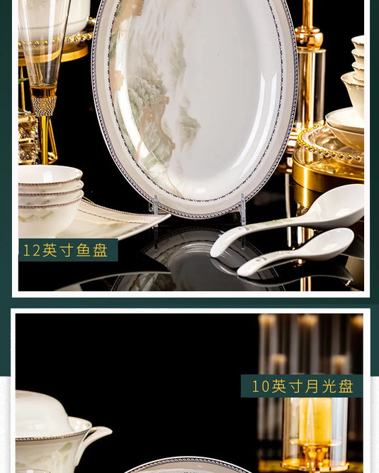 Jingdezhen dish set housewarming tableware set bowl and plate ceramic tableware set light luxury plate bowl