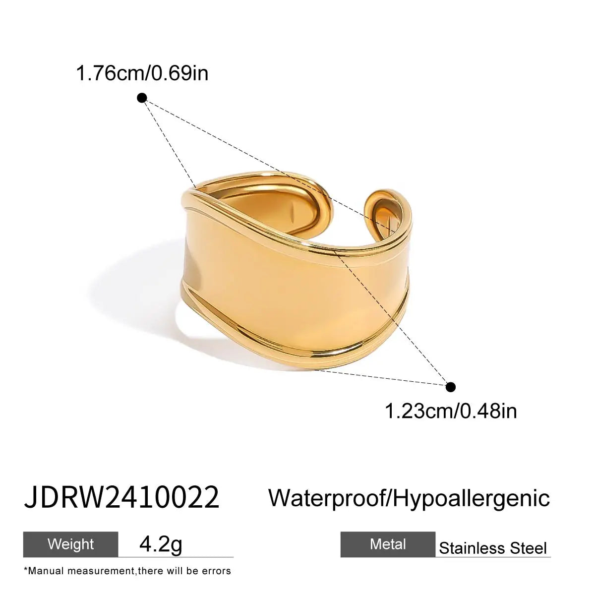 Minimalistischer 18k vergoldeter Edelstahl Hochwertiger glatter unregelmäßiger breiter offener Ring für Frauen Allergieprävention Charm Schmuck