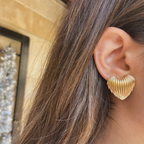 18k Gold Plated Stainless Steel Minimalist Striped Love Heart Earrings Statement Geometric Trendy European Party Jewelry - Grand Goldman