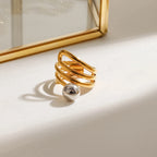 Gold Silber Farblich Passender Mehrschichtiger Unregelmäßiger Stahlkugelring 18K PVD Beschichtet Damen Antiallergischer Metallanhänger Täglicher Schmuck