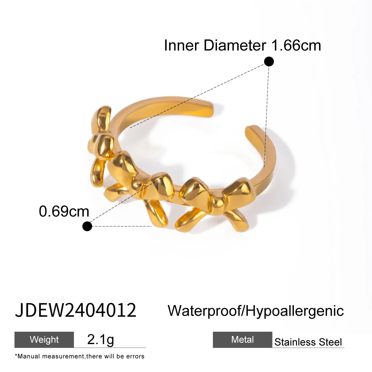 Exquisiter 18K PVD-beschichteter Edelstahl, zarter offener Ring mit drei Schleifen, Damen, hochwertige Charme, stilvoller Schmuck