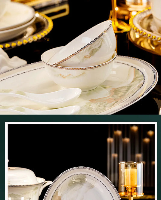 Jingdezhen dish set housewarming tableware set bowl and plate ceramic tableware set light luxury plate bowl