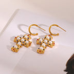 18k Gold Plated Stainless Steel High End Diamond Bead Cross Pendant Earring Prevent Allergy Temperament Fashion Charm Jewelry