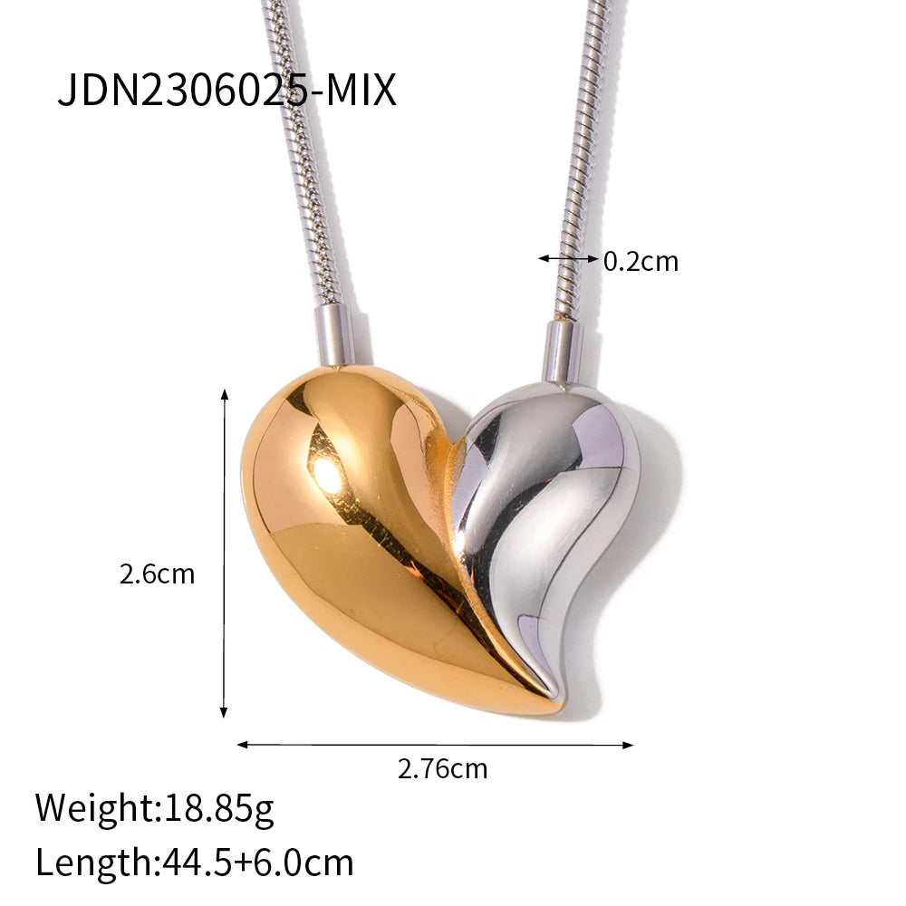 18K Gold Plated Stainless Steel Love Heart Series Smooth Earrings & Necklace Set Semi-detached Brushed Low Key Women Luxury Jewelry