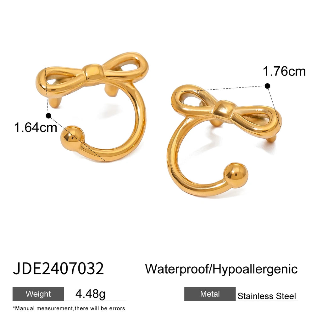 Minimaliste plaqué or 18 carats léger confortable clip d'oreille en forme de nœud papillon osseux pour femmes charme acier inoxydable étanche bijoux individualistes