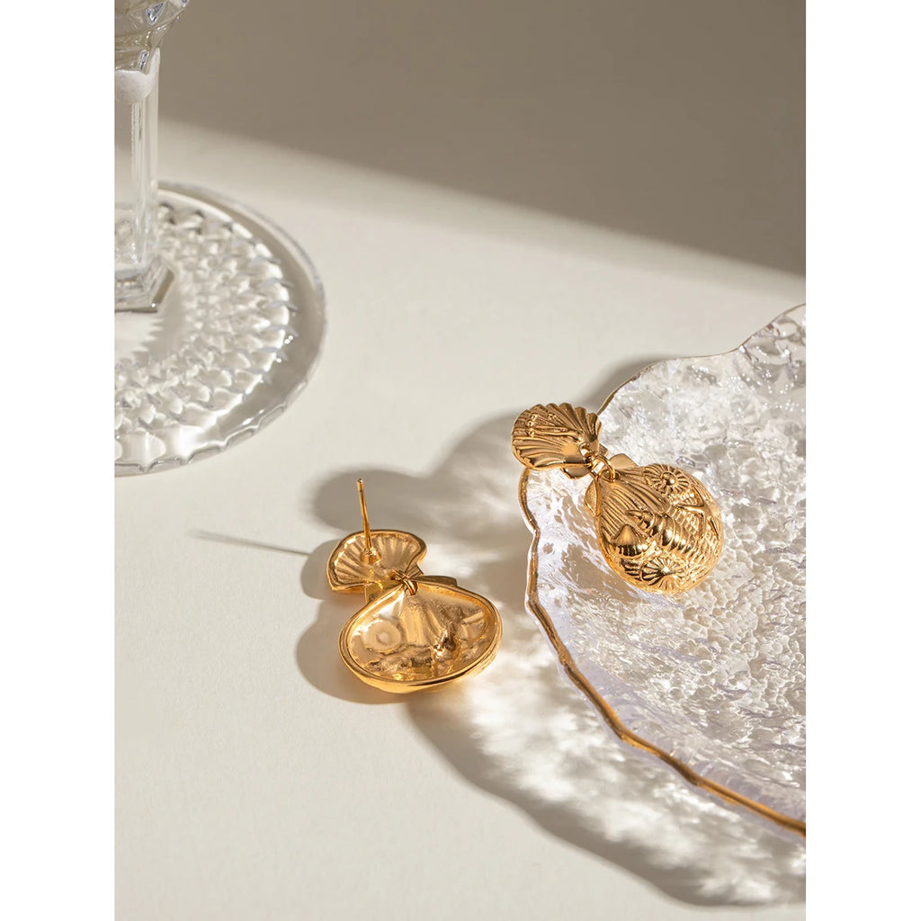 18K PVD minimalistisk rustfrit rustfrit stål Muslingeskal Søstjerne Ocean øreringe Anti-allergiske kvinder Vandtætte strandsmykker