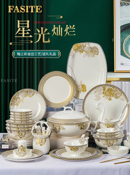 Kitchen Luxury Table Dinner Plates Set Ceramic Cooking Dessert Plate Sets Dinnerware Salad Dishes Platos De Cena Breakfast Set