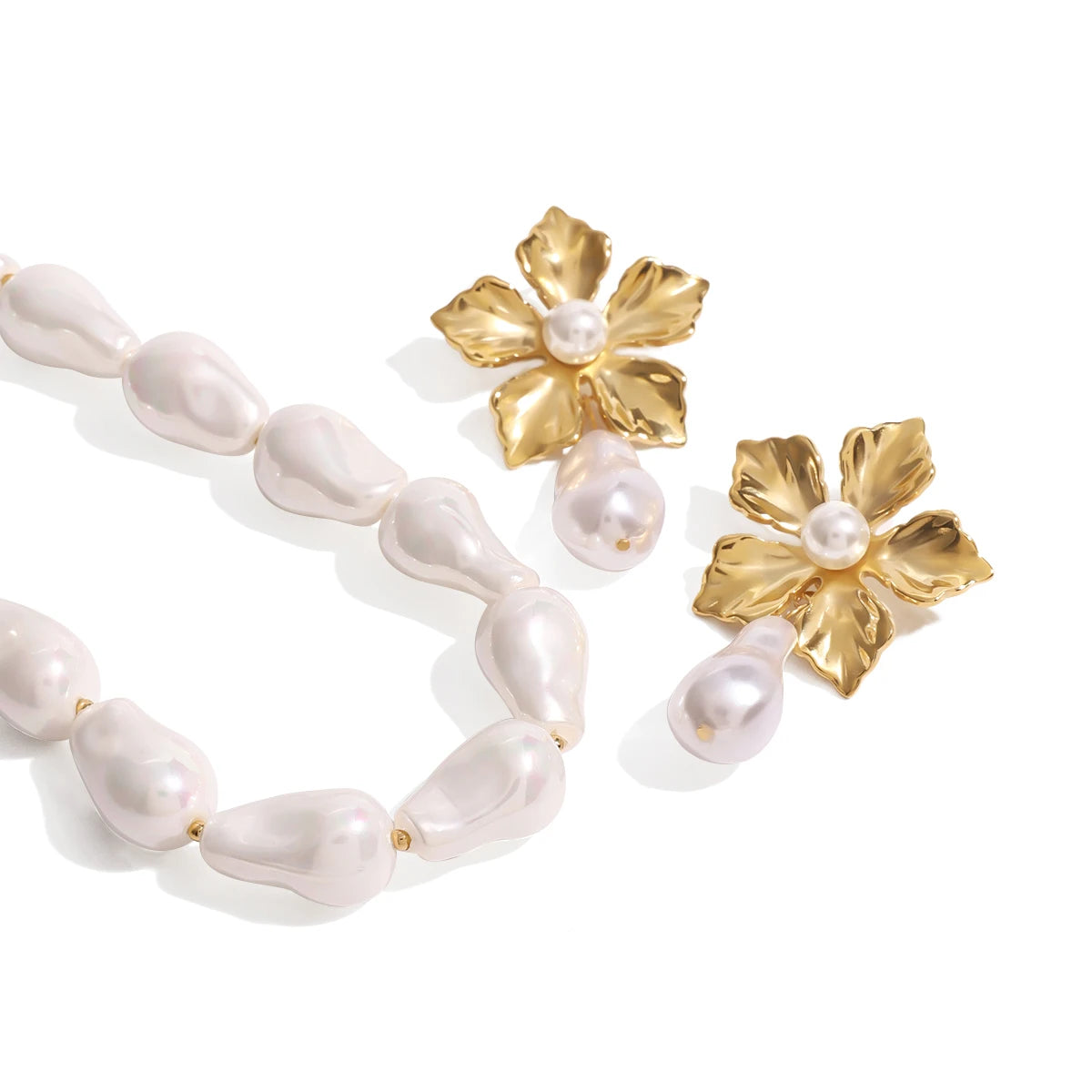 Minimalistische Edelstahl 18K Vintage Wassertropfenförmige schillernde Perlen Halskette Ohrringe rostfreie attraktive schicke Schmuck