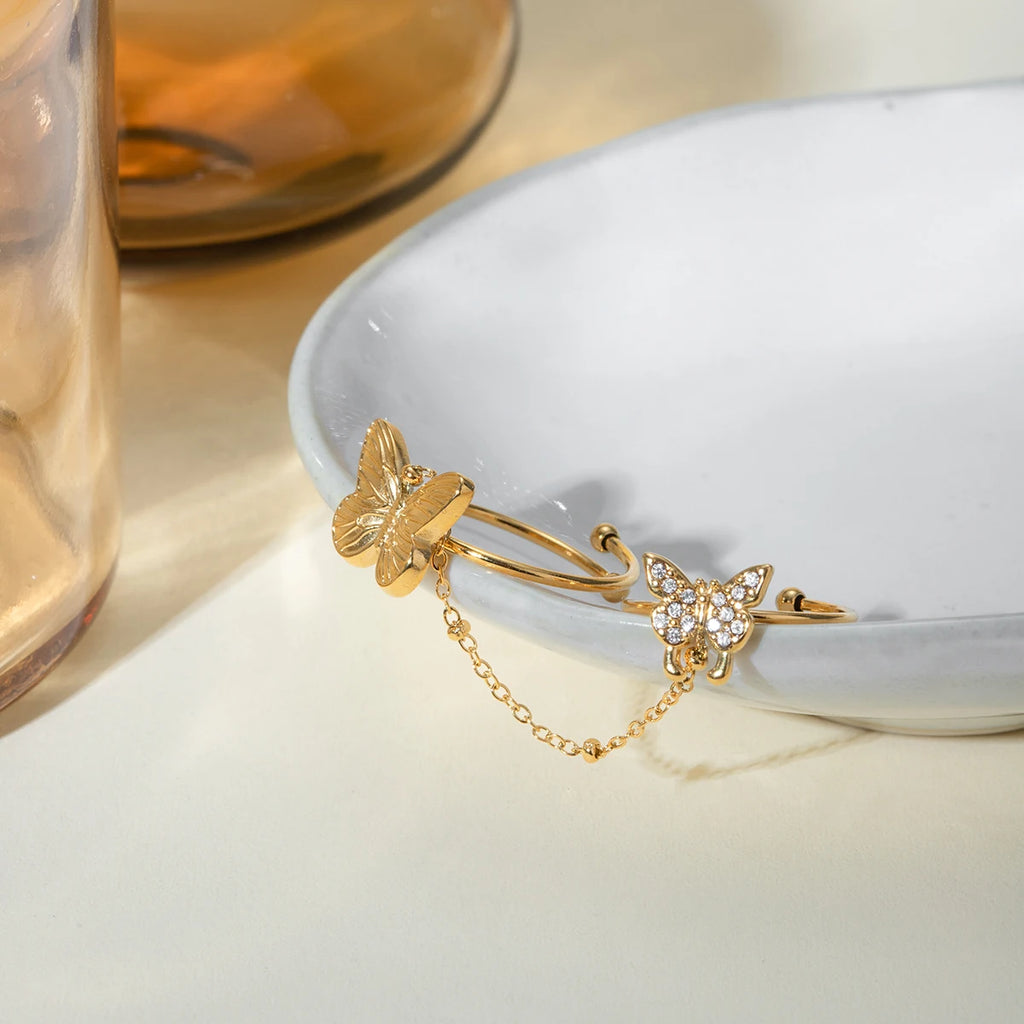 Light Cozy 18K PVD Plated Stainless Steel Delicate Fine Two Pairs A Set of Fingertip Opening Rings Trendy Women Premium Jewelry