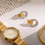 Guld Sølv Farve Blokeret Gevind Oprullede Simple Øreringe Rustfri 18K PVD belagt rustfrit stål Metal Tekstur smykker