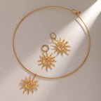 Stainless Steel Geometric Fashion Spiral Sunflower Pendant Necklace/Earrings 18K Gold Plated Prevent Allergy Statement Jewelry - Grand Goldman