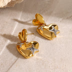 18K PVD-belagt modegeometrisk kærlighedshjerte med to firkantede øreringe i rustfrit stål, kvinder forhindrer allergi Stilfuld gave