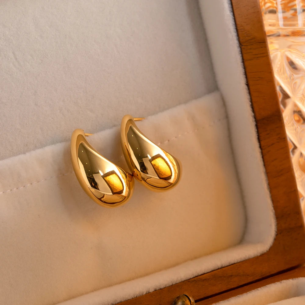 18k forgyldt minimalistisk lys Hyggelig lille bønne hule geometriske øreringe rustfrit stål kvinder rustbeskyttet erklæring smykker