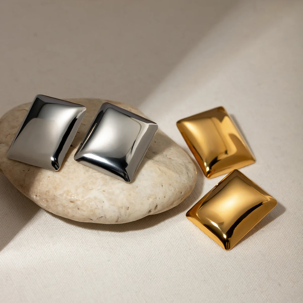 Stijlvolle 18k Goud Vergulde Roestvrije Textuur Eenvoudige Gladde Rechthoekige Oorbellen Bedel Statement Anti Allergische Dames Sieraden