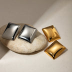 Stijlvolle 18k Goud Vergulde Roestvrije Textuur Eenvoudige Gladde Rechthoekige Oorbellen Bedel Statement Anti Allergische Dames Sieraden
