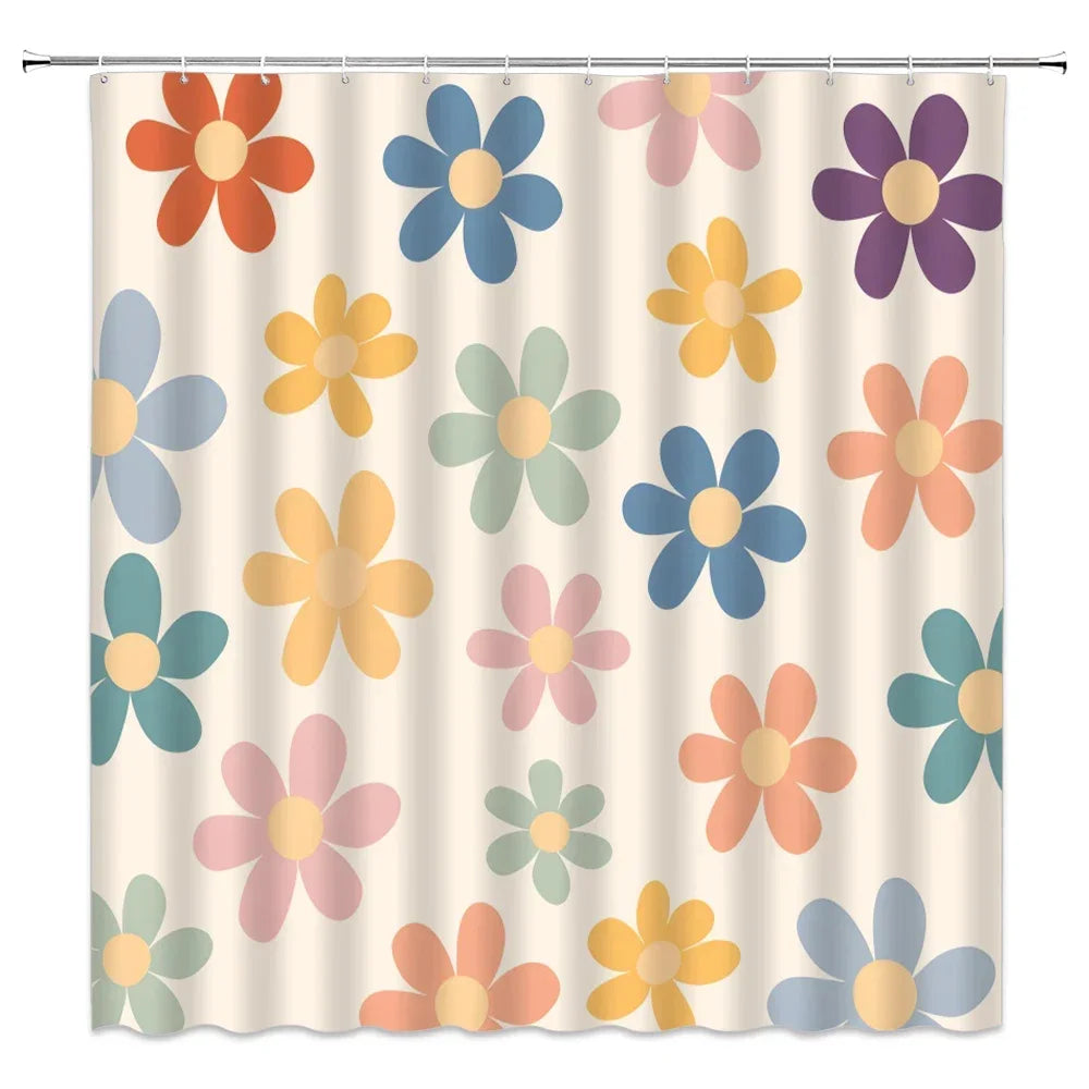 Colorful Flower Shower Curtain, Matisse Flower Danish Pastel Flower Abstract Mid-Century Minimalist Bohemian Bathroom Decoration