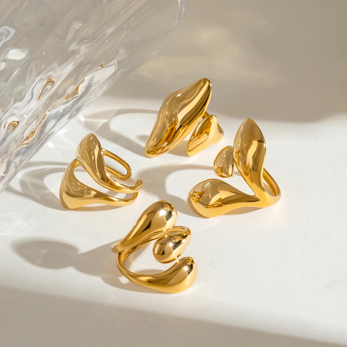 Stainless Steel Irregular Droplet Shaped Open Ring 18K PVD Plated Women Anti Allergic Rust Proof Stylish Jewelry