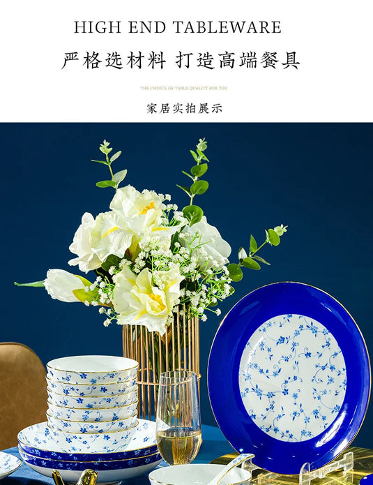 Jingdezhen ceramic tableware, bowl and plate combination set, bone china tableware for household use